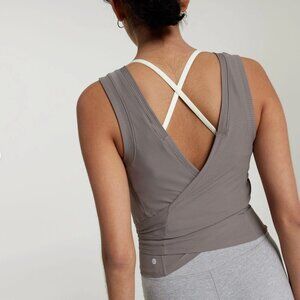 Calia NWT Cropped Wrap and Tie Taupe Gray Athletic Tank Women's size S